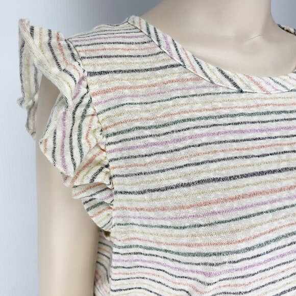 KIM & CAMI Sparkly Knitted Striped Rainbow Ruffles Sleeves White T-shirt Size XL - Picture 3 of 9